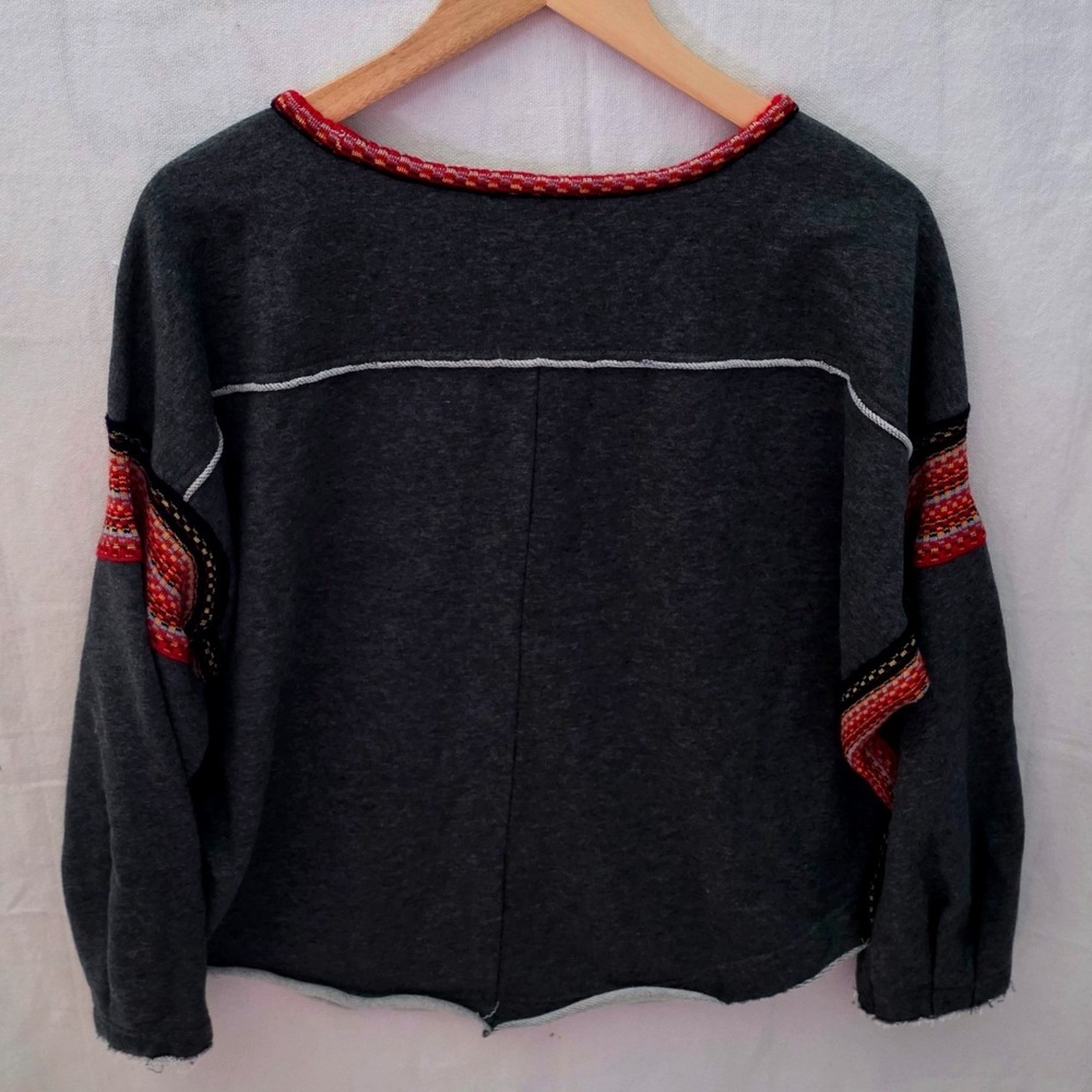 Natural Life Gray Knit Trim Oversize Sweatshirt S/M Cozy Loungewear Boho Top - Picture 3 of 11